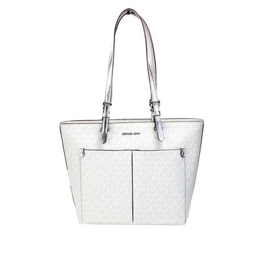 Michael Kors Jet Set Medium Optic White Signature PVC Double Pocket Tote Bag